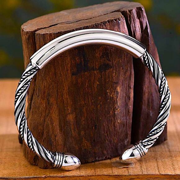 Sterling Silver Twisted Bangle Bracelet Cuff Unisex Mens Women’s Trendy - Picture 2 of 14